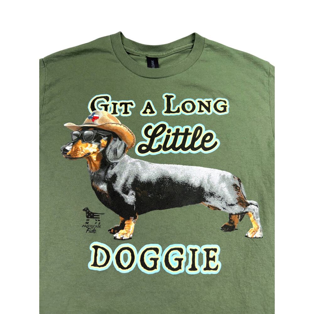 American Fido T-Shirt Men's Small Dachshund Weiner Dog Texas Humor Git Along